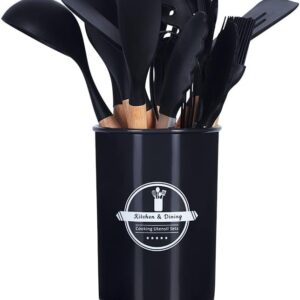 Jogo Utensílios de Cozinha Silicone Cabo de Madeira MM House (Preto)