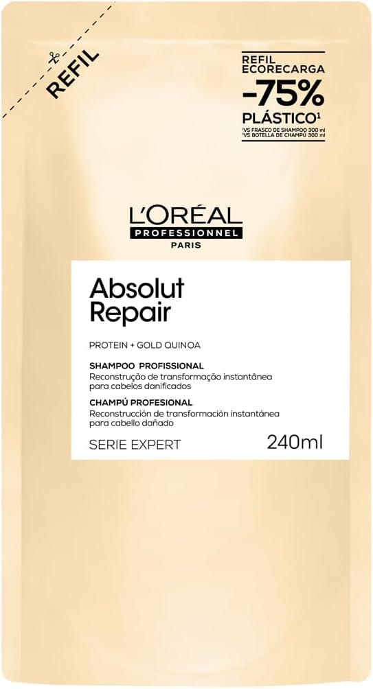 L’Oréal Professionnel | Absolut Repair Shampoo Refil | Com Proteína e Quinoa Dourada para cabelos danificados e secos | SERIE EXPERT | 240ml