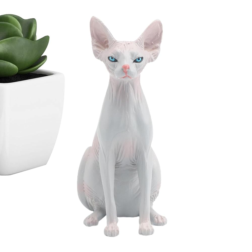 Modelo gato sem pelos | Esfinge Gato Animais Figura Brinquedos Miniatura Modelo Gato Pelado - 3,74 * 3,54 * 1,57 pol. Estátua gato sem pelos Sphynx para decoração área Weeyutix