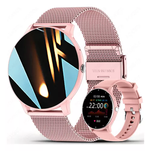 Relógio Inteligente Mulher Smartwatch Esportivo Redondo Rosa