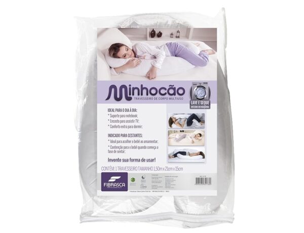 Travesseiro de Corpo Minhocão para Gestante - 21x150 cm - Fibrasca, Branco